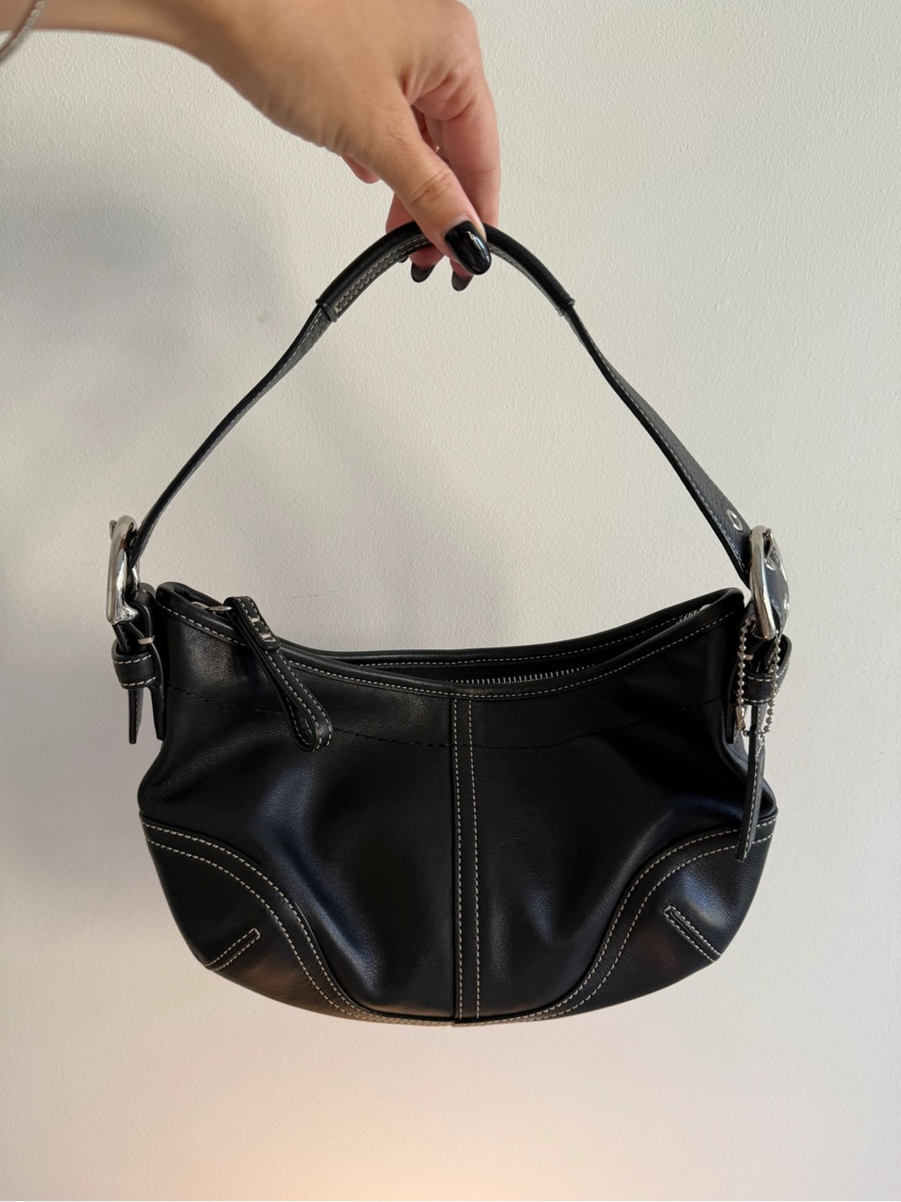 Coach Black Hobo Shoulder Bag with White Stitching